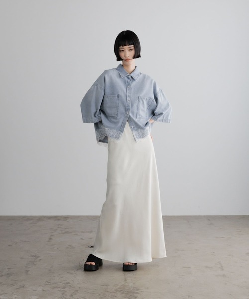 ブラウス シャツ レースデニムシャツ　684917 レディースの画像