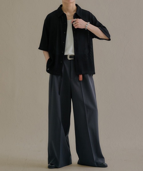 vintage ワイドスラックス　黒　バギー　sullen archive epnok ワイドパンツ スラックス 2タックサマーワイドストレートバギー