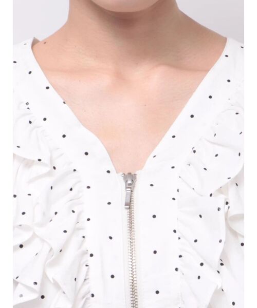 未使用極美品　LAGUNAMOON WZIP フリルブラウス ホワイト FREE LAGUNAMOON（ラグナムーン） ブラウス シャツ 半袖 WZIPフリルブラウス