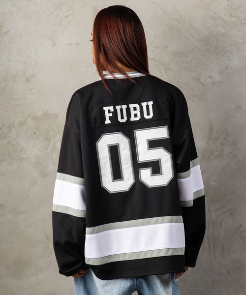 FUBU ホッケーシャツ ストリート 長袖 ロゴ刺繍 ブラック 黒 XL FUBU（フブ） tシャツ M'S HOCKEY SHIRTS/長袖ホッケーシャツ メンズ