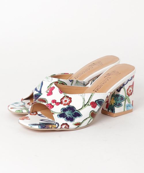 STYLEBLOCK サンダル 花柄チャンキーヒールサンダルミュール