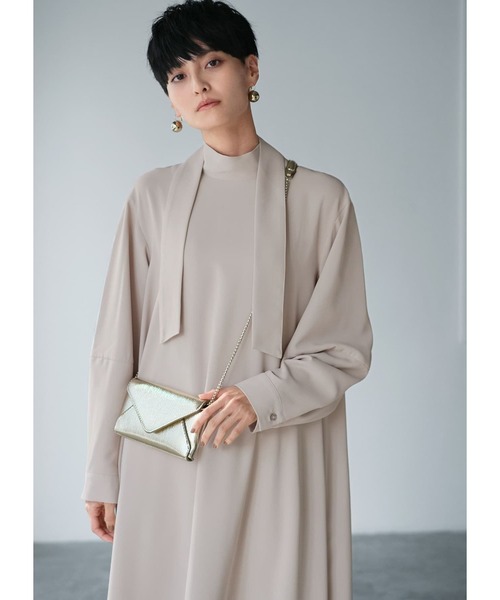 レディース ワンピース 「LUXE」タイ付きドレープロングワンピース 