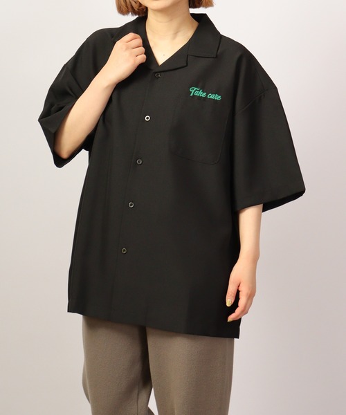 【送料関税込】中国 ARGUECULTURE 半袖 シャツ C2520476 ATELANE シャツ ルーズシルエット刺繍入り半袖シャツ メンズ