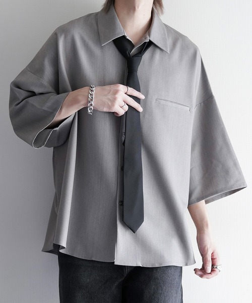 2wayデザイン　オシャレシャツ CLEL】Wool-like 2-way Design Shirt / ウールライク 2wayデザイン