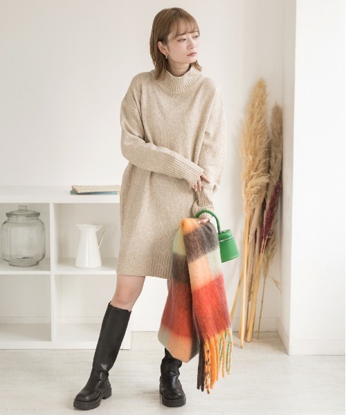 ad thie（アドティエ） ワンピース メランジニット ミドルネック