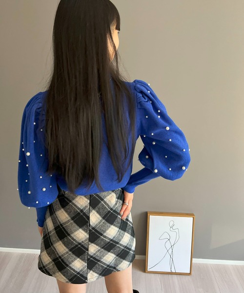 ニット セーター パールパフスリーブニット レディース Jewelobe ニット セーター パフスリーブパールニット レディース