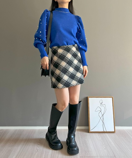ニット セーター パールパフスリーブニット レディース Jewelobe ニット セーター パフスリーブパールニット レディース