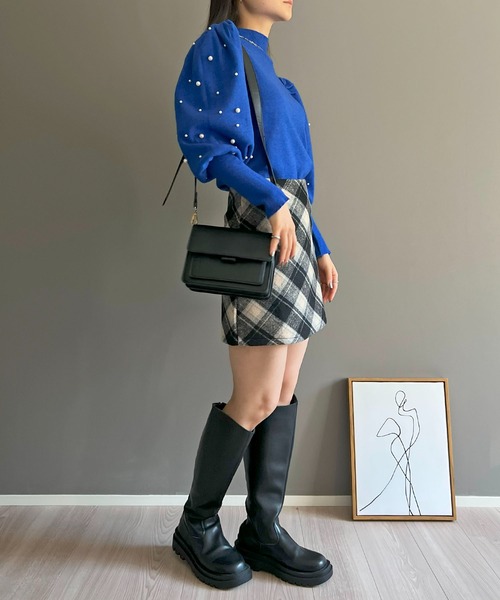 Jewelobe ニット セーター パフスリーブパールニット レディース