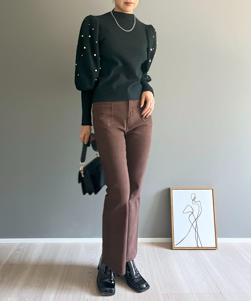 ニット セーター パールパフスリーブニット レディース Jewelobe ニット セーター パフスリーブパールニット レディース