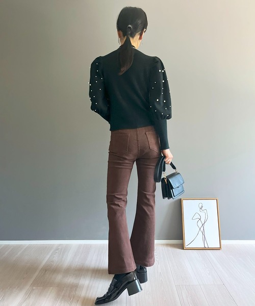ニット セーター パールパフスリーブニット レディース Jewelobe ニット セーター パフスリーブパールニット レディース