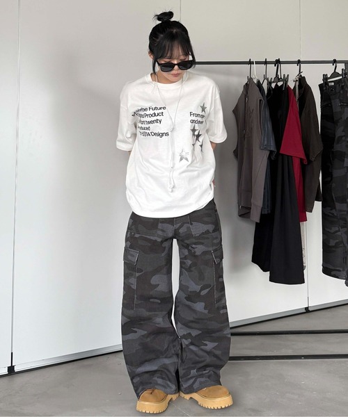 カーゴパンツ ファスナーポケット柄カーゴパンツ メンズ