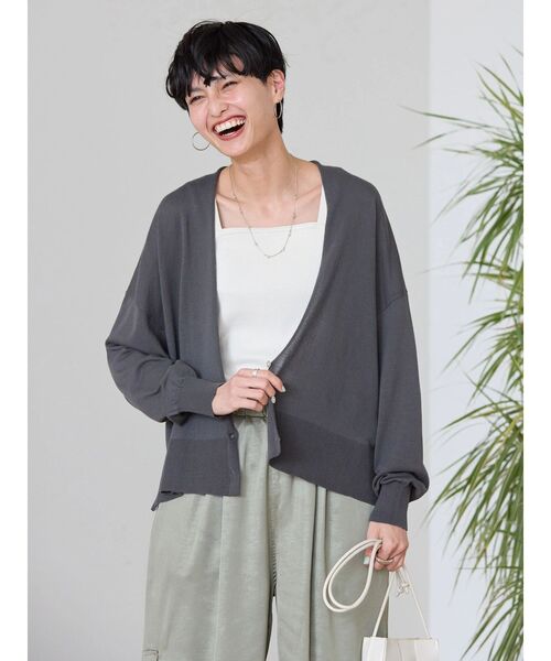 カーディガン UVリブショートニットカーディガン レディース AMERICAN HOLIC カーディガン UVカットショートニット