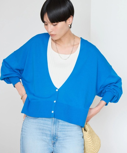 カーディガン UVリブショートニットカーディガン レディース AMERICAN HOLIC カーディガン UVカットショートニット