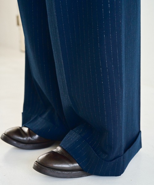Camphor wood スラックス 2tuck wide baggy flare rame slacks