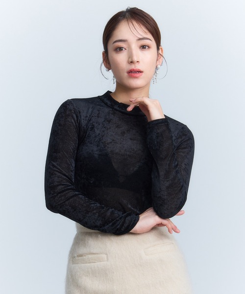 tシャツ シアーベロアバックオープントップス レディース