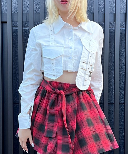 ブラウス シャツ クロップドパンクシャツ レディース : ZOZOTOWN