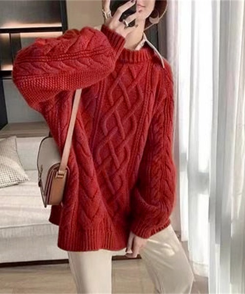 ニット セーター ケーブル編みオーバーニット レディース HEILIS ニット セーター ケーブル編クルーネックニット