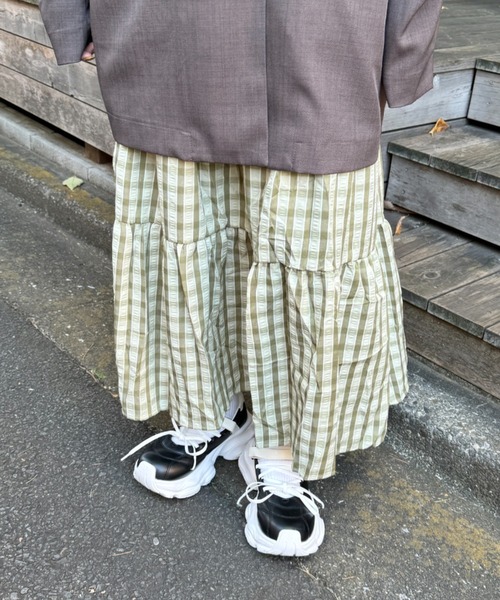SOLLON.（ソルロン） ロング スカート チェック柄ティアードスカート