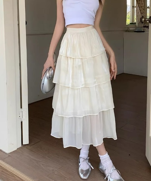 【美品】AMERアメリ　オーバーラッピングスカート　チュールスカート M FLOWER MIX LACE SHEER SKIRT（スカート）｜Ameri（アメリ）の