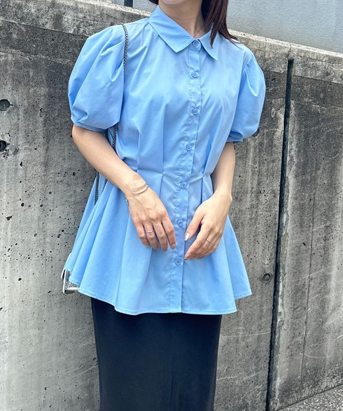 solleim（ソルレム） ブラウス シャツ パフスリーブペプラムシャツ