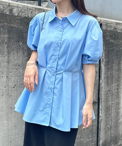 solleim（ソルレム） ブラウス シャツ パフスリーブペプラムシャツ