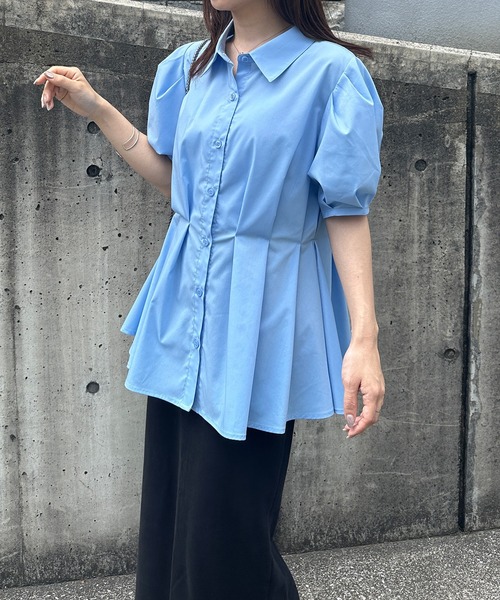 solleim（ソルレム） ブラウス シャツ パフスリーブペプラムシャツ