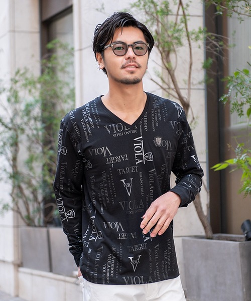 VIOLA rumore ブラック VネックTシャツ メンズ 長袖 XLサイズ VIOLA rumore ブラック VネックTシャツ メンズ 長袖 XLサイズ