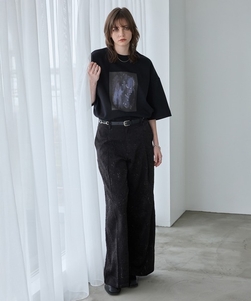 spielio 箔プリントシボ加工スラックス Spielio スラックス 「Spielio」Foil printed embossed slacks