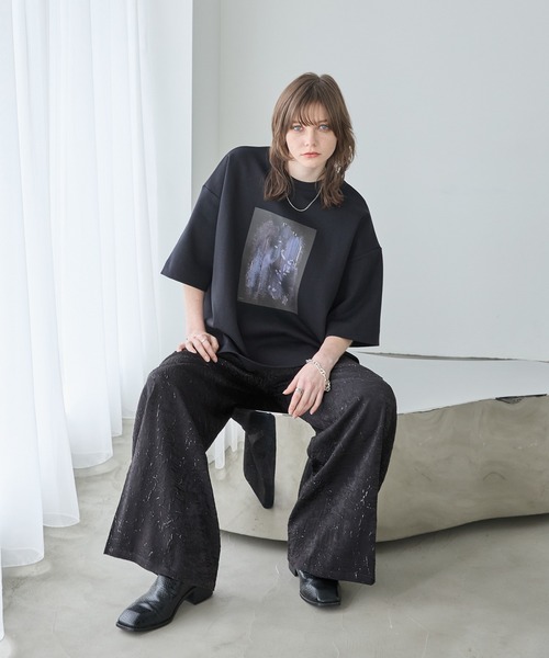 spielio 箔プリントシボ加工スラックス Spielio】Foil printed embossed slacks/ 箔プリントシボ加工