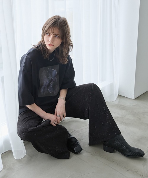 spielio 箔プリントシボ加工スラックス Spielio】Foil printed embossed slacks/ 箔プリントシボ加工