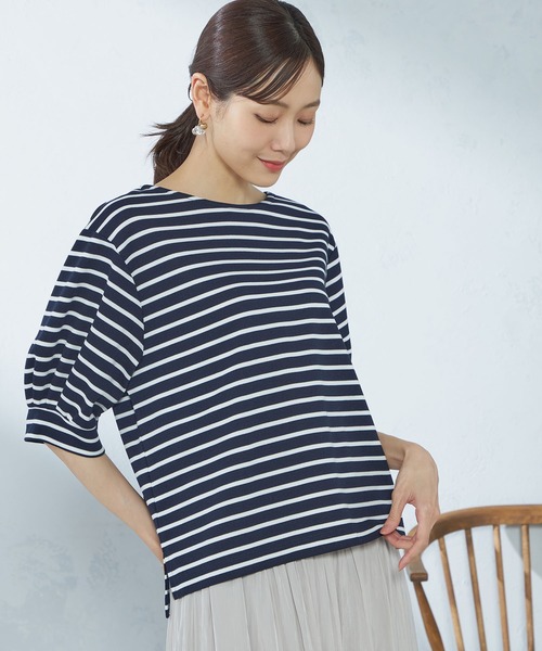 GALLORIA tシャツ ボーダーボリューム袖プルオーバー レディース