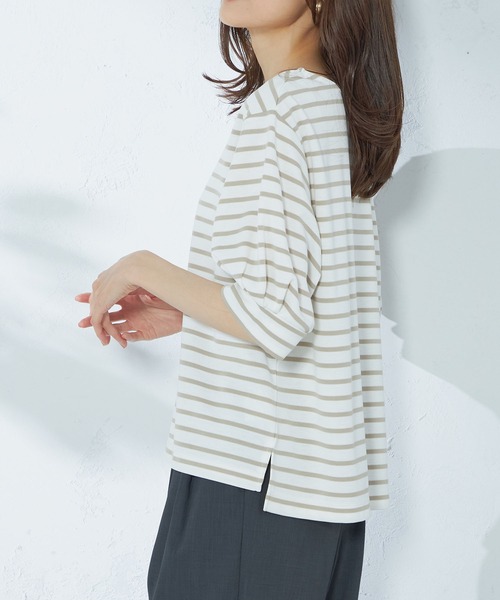 GALLORIA tシャツ ボーダーボリューム袖プルオーバー レディース