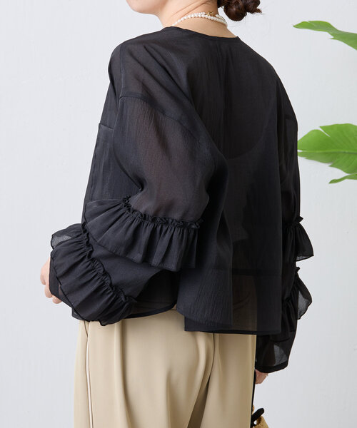 Jena espace merveileuxフリルメルトンジャケット Jena espace merveilleux コート アウター フリルシアー