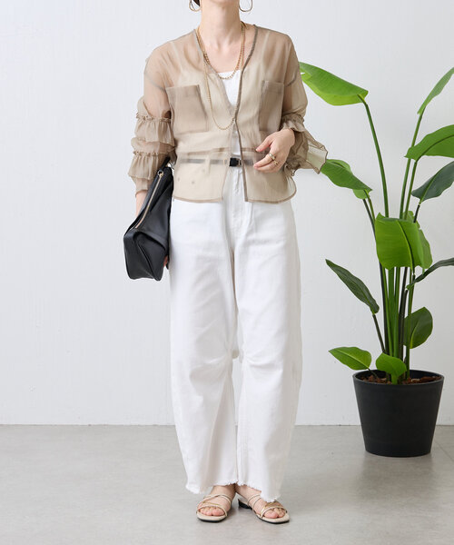 Jena espace merveileuxフリルメルトンジャケット Jena espace merveilleux コート アウター フリルシアー