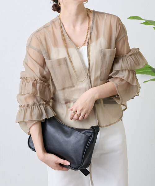 Jena espace merveileuxフリルメルトンジャケット Jena espace merveilleux コート アウター フリルシアー