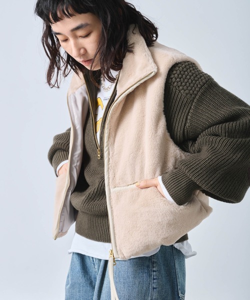 ベスト ジレ 「KHA:KI / カーキ」STAND COLLAR FUR VEST レディース