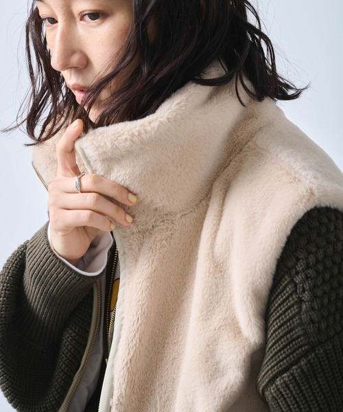 ベスト ジレ 「KHA:KI / カーキ」STAND COLLAR FUR VEST レディース kha:ki ベスト ジレ 「KHA:KI / カーキ」STAND COLLAR FUR VEST