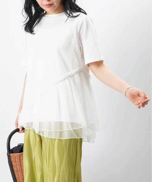 tシャツ LC/LLL ドットチュールアシメフリルカットソー レディース