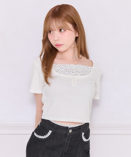 d.i.a/レイヤード風トップス apres jour（アプレジュール） tシャツ アソート柄レイヤード風