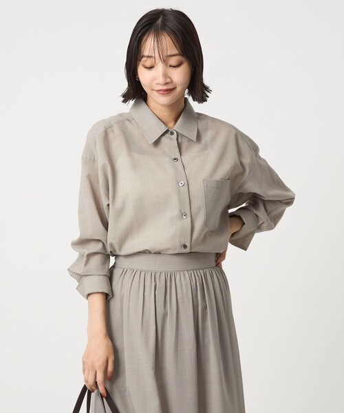 ブラウス シャツ 「size SHORTあり」ウール混ボイル シャツ -ウォッシャブル- レディース