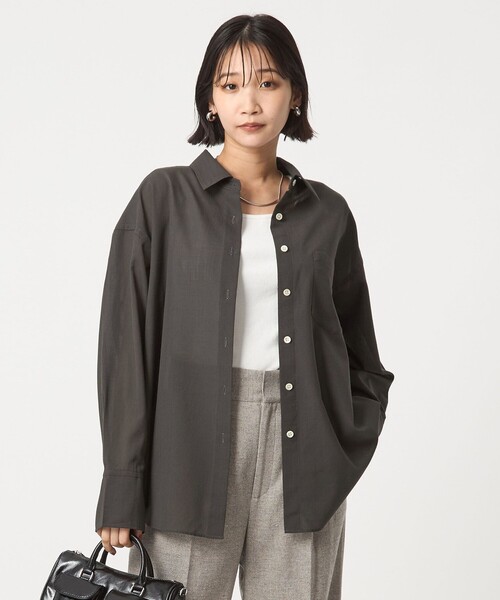 ブラウス シャツ 「size SHORTあり」ウール混ボイル シャツ -ウォッシャブル- レディース