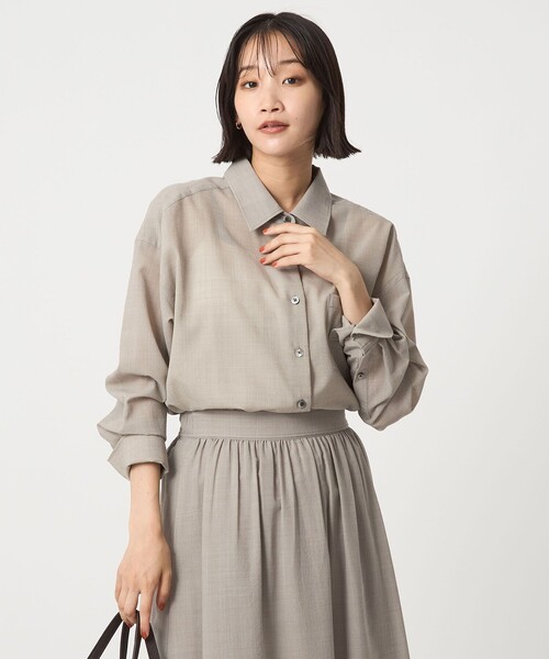 ブラウス シャツ 「size SHORTあり」ウール混ボイル シャツ -ウォッシャブル- レディース
