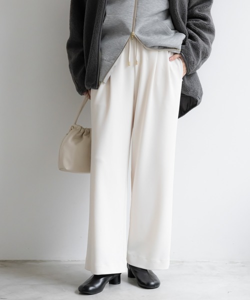 Elura（エルーラ） ワイドパンツ パンツ サマ見えリラクシーセミワイド 