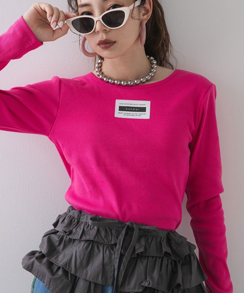 tシャツ 「最上もが」背あきカップ付きカラーロンT レディース