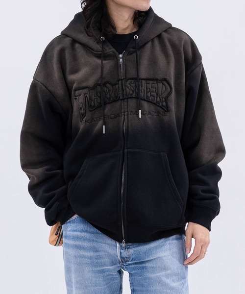 鬼フェード‼︎ スラッシャー thrasher プルオーバー パーカー 炭黒 L THRASHER（スラッシャー） パーカー 「at」「THRASHER/スラッシャー