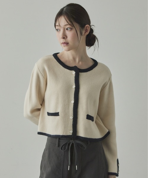 カーディガン パイピングニット ジャケットカーディガン レディース