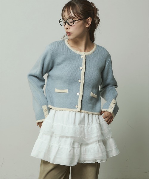 カーディガン パイピングニット ジャケットカーディガン レディース