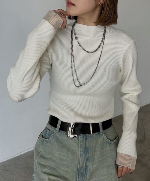 ロージーモンスター　ハイネックバイカラーニット AZUL BY MOUSSY（アズールバイマウジー） ニット セーター バイカラー