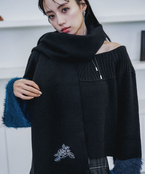 メ*1様 【極美品・限定品】プラダ うさぎ柄 カシミヤ混 マフラー ブラック ホ HARE（ハレ） マフラー ストール ウールカシミヤマフラー(HARE