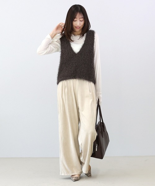 Aletta vita パンツ フェイクスエードツータックワイドパンツ